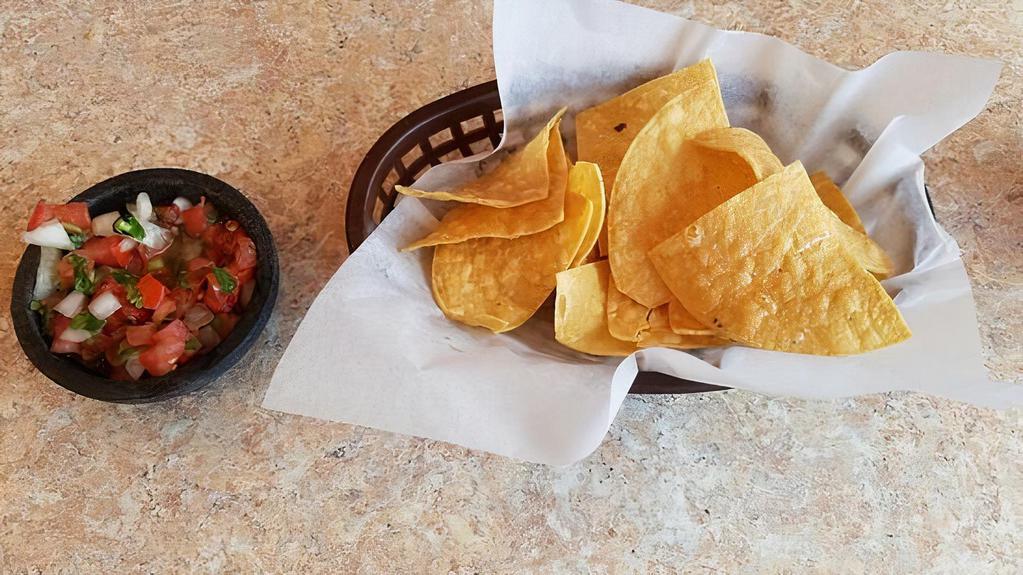 Chips & Dip · Seasoned tortilla chips with fresh salsa or mango salsa upon request.