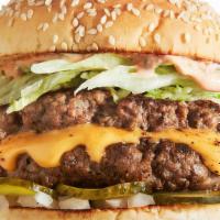 Double Cheese Burger · Handcrafted and seasoned beef patties, with cheese, lettuce, tomato, onions, pickles, mayo, ...