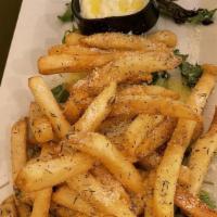 Tuscan Fries · French fries, evoo, sea salt rosemary, thyme, romano arugula, garlic aioli.