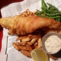 -Half Fish & Chips · Our specialty! One fillet of our light & flaky whitefish batter fried & served with hand-cut...
