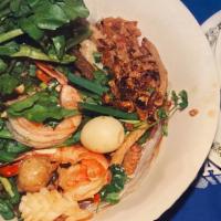 Hu Tieu Thanh Xuan (Kho)? · Kho. Shrimp, squid, sliced fish cake, roasted pork, quail egg, and clear noodles. Served wit...