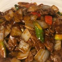 Black Pepper Beef · Onions, black peppers, red bell peppers, green bell peppers