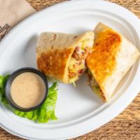 The Cuban Wrap · Tender juicy pulled pork, applewood smoked bacon, melted swiss cheese, zesty pickles, and ho...