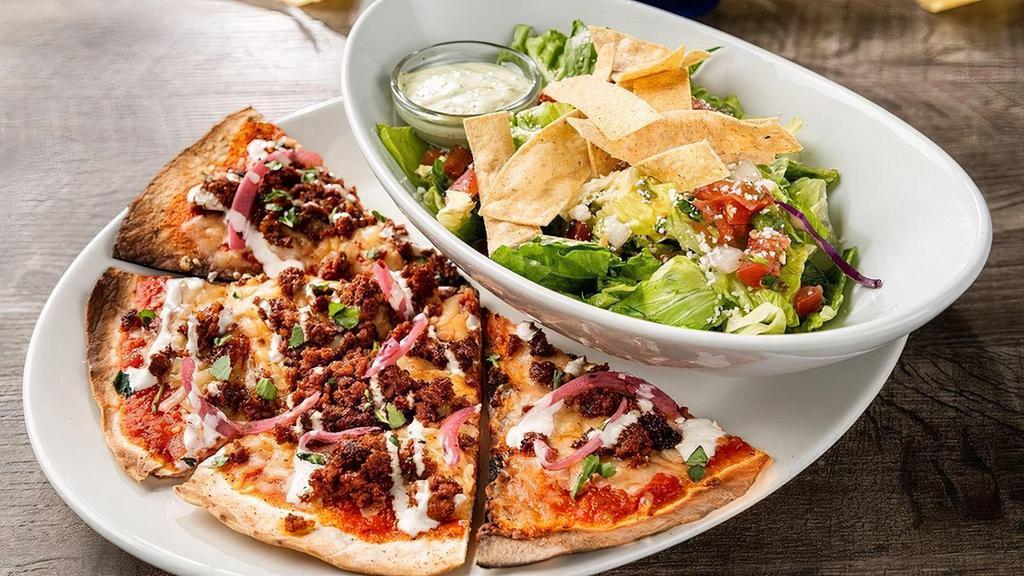 Mexican Grilled Pizza Combo · Half Mexican Grilled Pizza, plus a cup of chicken tortilla soup or house salad.