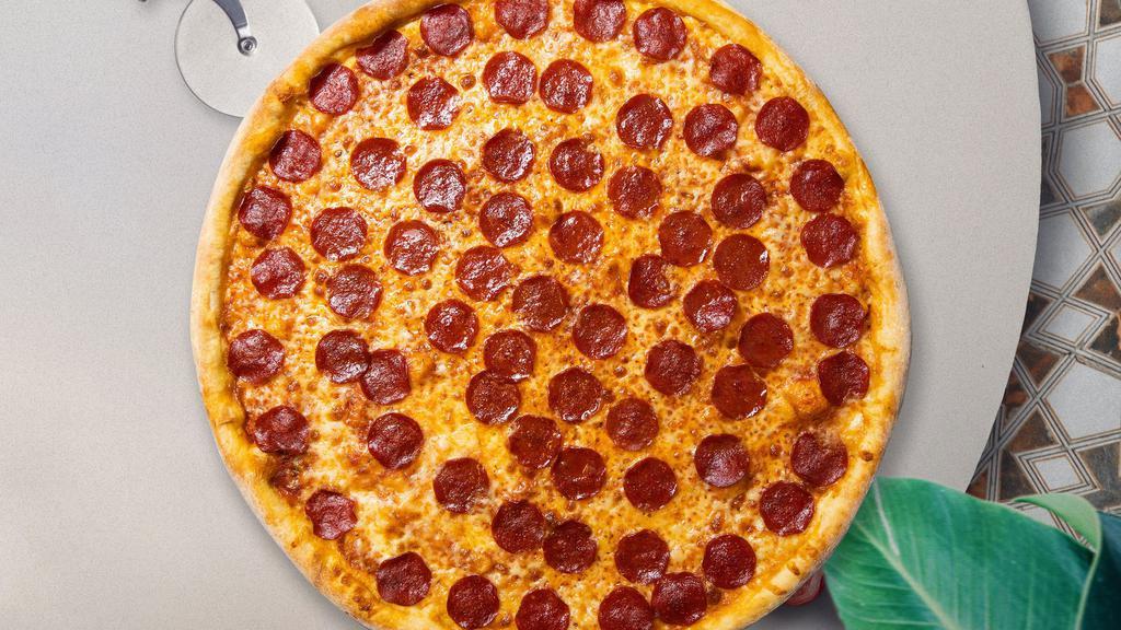 Pepperoni Pizza · Take your pick of our famous house made or gluten-free dough topped with red sauce, pepperoni, and our house cheese blend