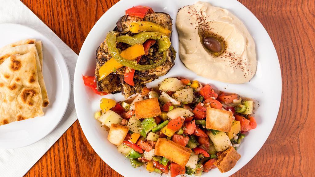 Trio-Veggie Platter · Three choices from our fresh salads or hot sides. Extra salad or hot side $4.00