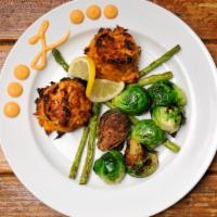 Salmon Cake Plate · Broiled, grilled, or fried salmon cakes made with large lumps of fresh salmon. Served with y...