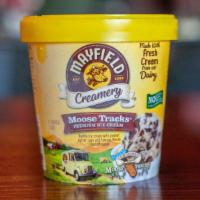 Denali Moose Tracks · Vanilla ice cream, with peanut butter cups, and famous moose tracks fudge.
