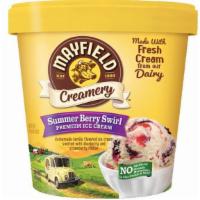 Summer Berry Swirl · Homemade vanilla flavored ice cream, swirled with blueberry, and strawberry ribbon.