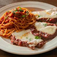 Chicken Parmigiana With Pasta (Family Size) · Serves  5-6 people and it comes with salad and bread.