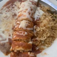 Chicken Burrito, Rice & Beans · 