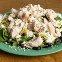 Mediterranean Salad · Chicken breast topped with pepperoncini, black olives, and feta cheese with creamy Italian d...