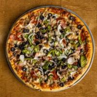 Grady’S Supreme 11” · Beef, sausage, pepperoni, ham, black olives, red onions, fresh mushrooms, and green bell pep...