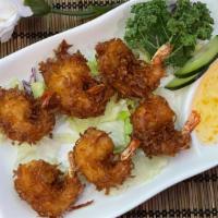 Coconut Shrimp (6Pc) · Jumbo shrimp with coconut deep fried, served with sweet and sour sauce.