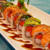 Fantastic Roll · Raw. Spicy tuna and crab inside , topped with broiled eel, salmon and avocado.