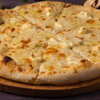 White Pizza · Creamy white sauce pizza with mozzarella, ricotta, fresh minced garlic, olive oil, parmesan ...