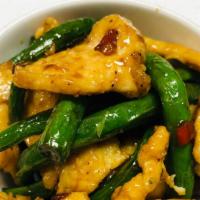 Stir Fry Chicken And Green Beans · White meat chicken stir fried with steamed green beans and minced onions, tossed in house ma...