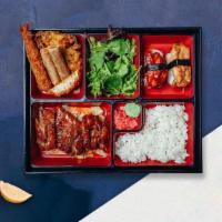 Salmon Teriyaki · Served with house ginger salad, steamed white rice, shrimp, vegetable tempura, gyoza or cali...