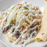 Texas Bowl · Rice, choice of pulled chicken or beef brisker, black beans, queso, pico, marinated onions, ...