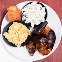 1/2 Rotisserie Chicken Dinners With 2 Veggie Plates · Gluten-free. Served with two veggies & corn bread (can substitute for 2 flour tortillas).