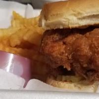 Southern Style Chicken Sandwich · Double dipped fried to perfection with your choice of side.