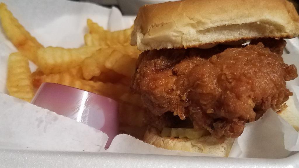 Southern Style Chicken Sandwich · Double dipped fried to perfection with your choice of side.