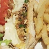 Chicken Philly · Seasoned and grilled chicken with onions and bell peppers on a toasted bun served with your ...