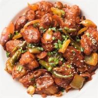 Fiery Chilli Chicken · Crispy-fried chicken with diced onions and bell peppers and sauteed in tangy sauces.
