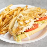 Chicken Philly Sub | Combo · Provolone Cheese, Lettuce, Tomato, Grilled onions, Mayo, Oil & Vinegar