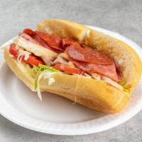 Italian Sub | Only · Ham, Salami, Genoa, Pepperoni, Provolone Cheese, Lettuce, Tomato, Grilled onions, Mayo, Oil ...