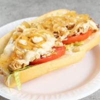Chicken Philly Sub | Only · Provolone Cheese, Lettuce, Tomato, Grilled onions, Mayo, Oil & Vinegar