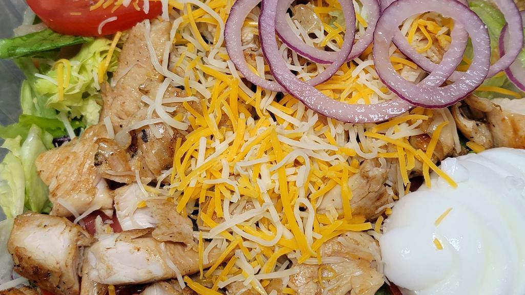 Grilled Chicken Salad · Cheese, Tomatoes, Onions, Pickle & Egg