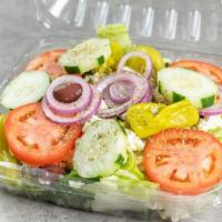 Greek Salad · Feta Cheese, Olives, Pepperoncini, Cucumbers, Onions & Tomato

Add chicken or gyro for an ad...