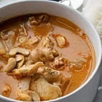 Massaman Curry · Gluten-free, spicy. Coconut milk, potato, onion, cardamom, cashews.