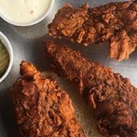 5 Jumbo Tenders · Perfectly cooked and crispy jumbo tenders Nashville Hot Chicken style.  Get them as 