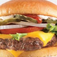 Cheeseburger · Our cheeseburgers are dressed with lettuce, tomato, onion, pickle, ketchup, mustard, mayo an...