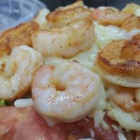 Shrimp Salad · Grilled shrimp, lettuce, spring mix, onion, tomato and mozzarella cheese.