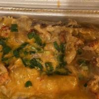 Seafood (Whole) · Crawfish, crab, and shrimp, cheese sauce, cheddar cheese, chives. Cheese sauce contains bacon.