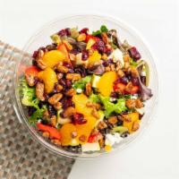 Cali Crunch Salad · 490 calories. Spring mix, candied pecans, dried cranberries, mandarin oranges, strawberries,...