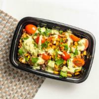 Cilantro Chicken Bowl · 672 calories. Warm quinoa, grilled chicken, grape tomatoes, corn, fresh cilantro, cilantro l...