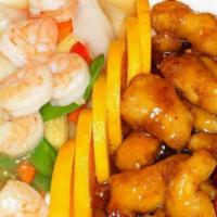Dragon & Phoenix · Our famous general chicken and shrimp w. Mix vegetable. Hot & spicy.