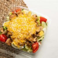 Chicken Chef Salad · Served with Lettuce, Tomato, Cucumber, Ham, Turkey, Chicken, Blend Cheese, Egg
and 4oz. Dres...