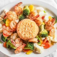 Mixed Vegetable Plate · Grilled Chicken or Shrimp served with carrots, cauliflower, broccoli. Served with rice and a...
