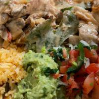 Pollo Ala Crema · Grill chicken cook to perfection with our homemade sour cream base served with rice and a si...