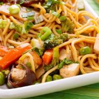 Chicken Noodles Bowl (Chow-Mein) · Spaghetti noodles, cooked with herbs and spices, and mix vegetables ( with cabbage, onion, b...