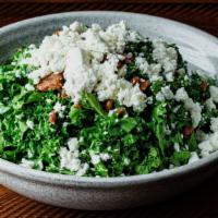 Chopped Kale Salad · Chopped kale, ginger citrus vinaigrette, candied pecans, feta