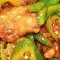 Jalapeño Chicken · Medium Spicy.  garlic,  ginger,  scallions,  jalapeño, onion and crispy chicken with spicy j...