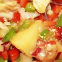 Pineapple · Green pepper, red pepper, onion, scallion, garlic and pineapple with sweet and sour sauce.