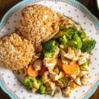 Hibachi Chicken · All entrées served with broccoli, carrot, zucchini, onion and fried rice.and include 1 (4 oz...