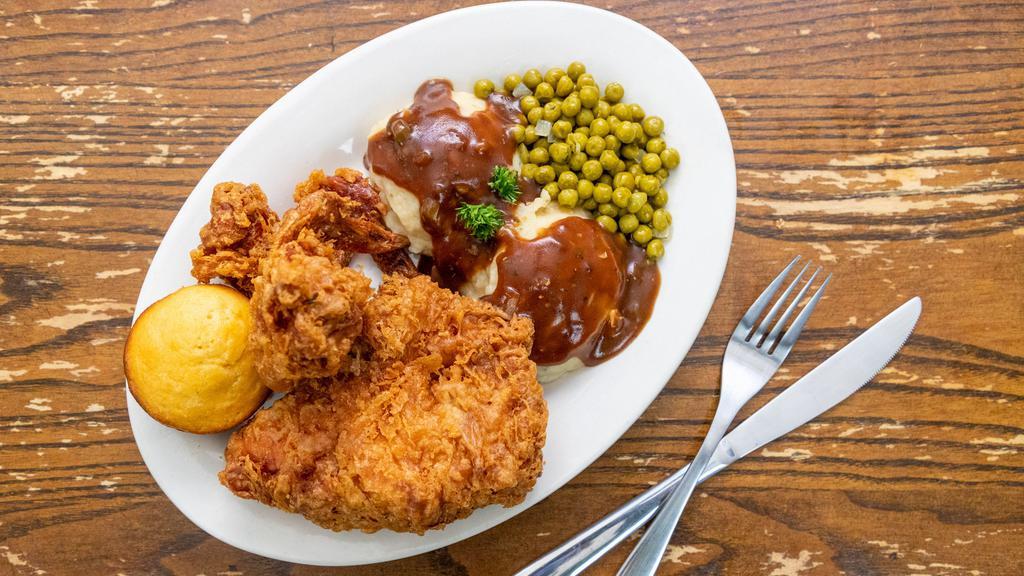 Fried Chicken* · Three  pieces of fried chicken served with your choice of one side.
